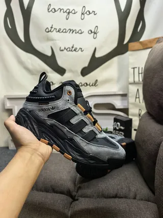 Adidas Black Army Green Sole Layered Suede And Mesh Upper Chunky Sneakers