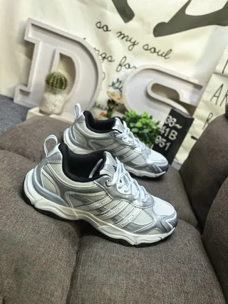 Adidas Silver Black Sole Metallic Upper Chunky Sneakers