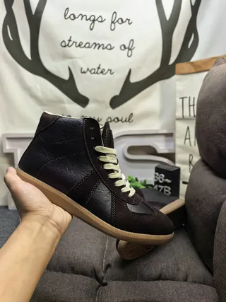 Brown Beige High-Top Leather Upper Ankle Boots