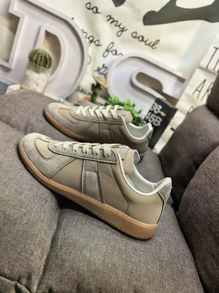 Maison Margiela Beige Brown Panelled Upper Suede And Leather Mix Lifestyle Sneakers