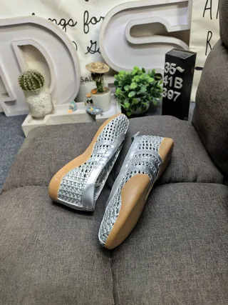Adidas Silver Brown Woven Metallic Upper Three-Stripe Side Panel Ballet Flat