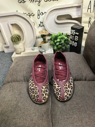 Adidas Multicolor Pink Leopard-Print Canvas Upper Maroon Three-Stripe Side Panel Ballet Flat