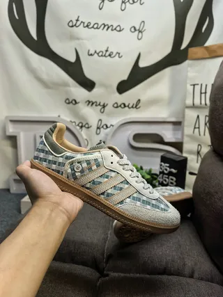 Adidas Green Beige Plaid Textile Upper Suede Heel And Toe Cap Lifestyle Sneakers