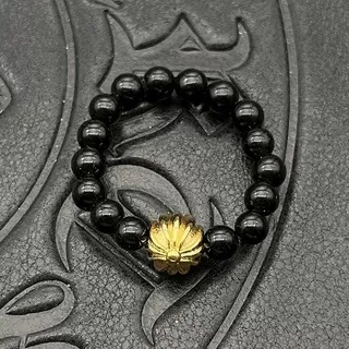 Chrome Hearts Cross Bead Bracelet Brown Silver Beaded Tiger's Eye Stone Bracelet