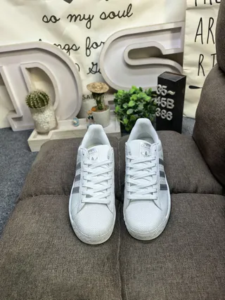 Adidas Superstar White and Gray Lifestyle Sneakers