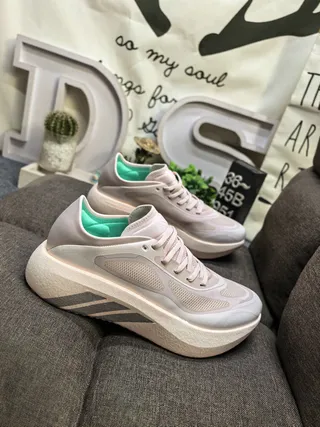 Adidas Beige Green Platform Sole Mesh Upper Chunky Sneakers
