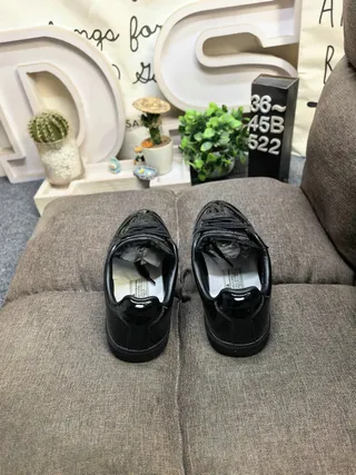 Maison Margiela Black Glossy Patent Leather Stitched Panel Construction Lifestyle Sneakers