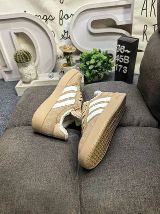 Adidas Beige Suede Shearling-Lined Lifestyle Sneakers