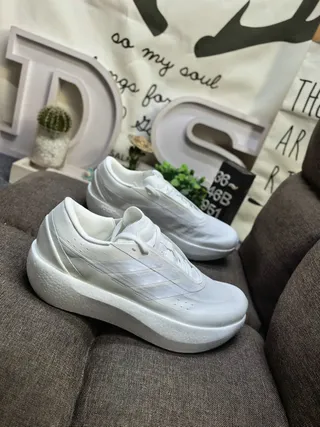 Adidas White Knit Three-Stripe Sculpted Midsole Lifestyle Sneakers