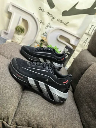 Adidas Black Silver Knit Mesh Upper Three-Stripe Side Branding Lifestyle Sneakers