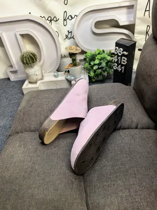 Dusty Pink Suede Cork Sole Slip-On Slippers
