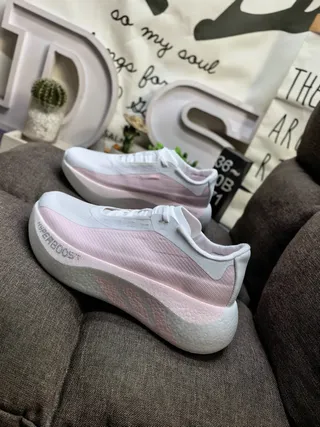White Pink Thick Sculpted Midsole Mesh And Synthetic Overlay Upper Sneakers