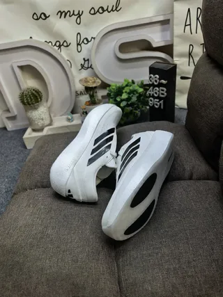 Adidas White Knit Three-Stripe Sculpted Midsole Lifestyle Sneakers
