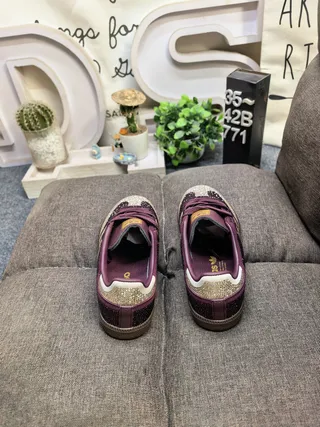 Adidas Purple Gold Glitter-Embellished Stripes Cupsole Construction Sneakers