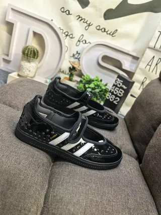 Adidas Black White Patent Upper Three-Stripe Side Panel Mary Jane Shoes