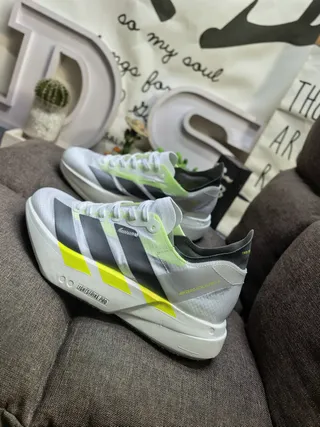 Adidas White Yellow Lightweight Mesh Upper Sculpted Lightstrike Pro Midsole Running Shoes