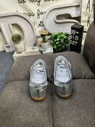 Adidas Silver Brown Woven Metallic Upper Three-Stripe Side Panel Ballet Flat