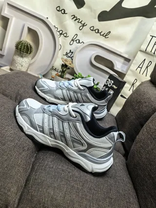 Adidas Gray Black Retro Runner Silhouette Mesh And Synthetic Overlays Chunky Sneakers