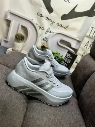 Adidas White Blue Mesh Upper Black Platform Sole Chunky Sneakers