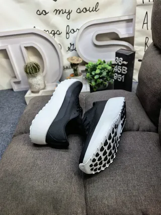 Adidas White Blue Mesh Upper Black Platform Sole Chunky Sneakers
