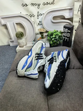 Adidas White Blue Sole Mesh And Synthetic Overlay Upper Chunky Sneakers