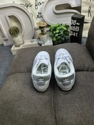 Adidas White Gray Low-Top Quilted Toe Cap Sneakers