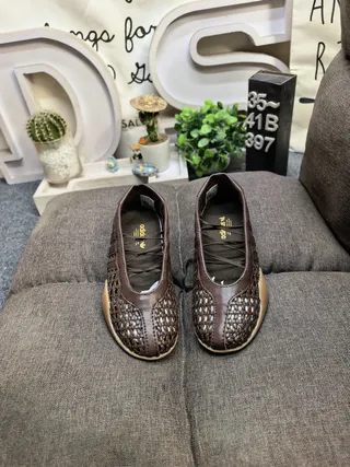 Brown Woven Slip-On Flat Casual Shoes