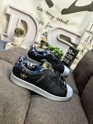 Adidas Superstar Black Gold Shell-Toe Three Stripes Lifestyle Sneakers