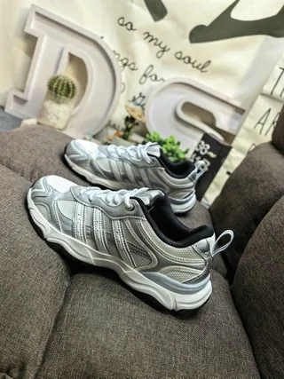 Adidas Silver Black Sole Metallic Upper Chunky Sneakers