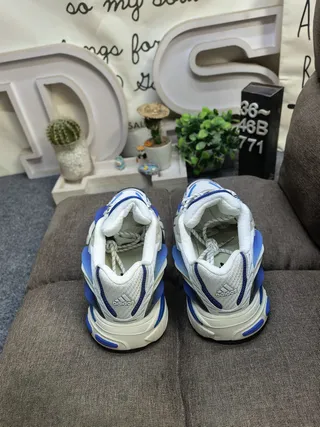 Adidas White Blue Sole Mesh And Synthetic Overlay Upper Chunky Sneakers
