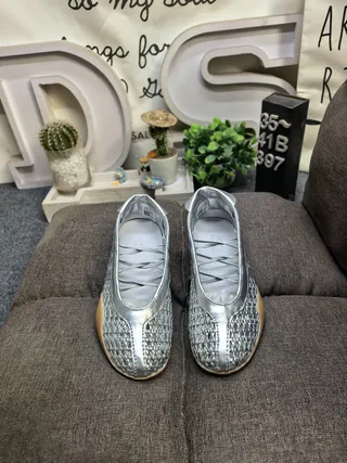 Adidas Silver Brown Woven Metallic Upper Three-Stripe Side Panel Ballet Flat