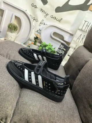 Adidas Black White Patent Upper Three-Stripe Side Panel Mary Jane Shoes