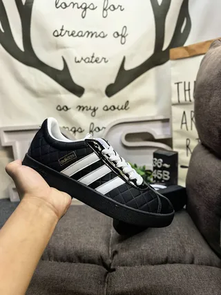 Adidas Black White Quilted Upper Three-Stripe Side Panel Lifestyle Sneakers
