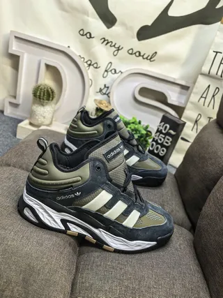 Adidas Army Green Black Layered Midsole Padded Collar Chunky Sneakers