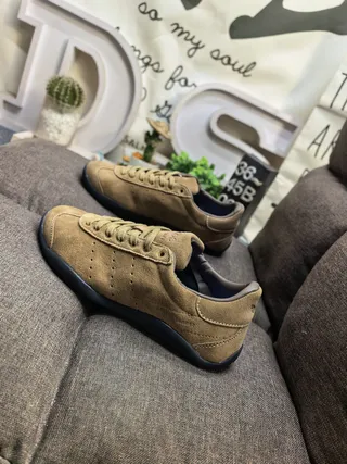 Tan Suede Perforated Low-Top Sneakers