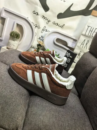 Adidas Beige Suede Shearling-Lined Lifestyle Sneakers