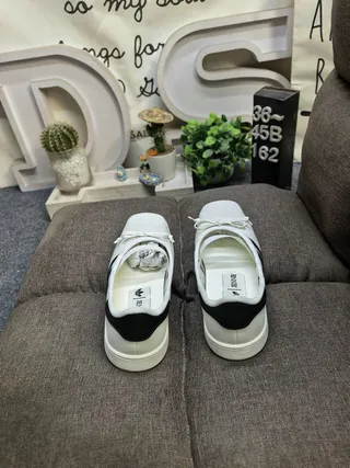 Adidas White Three-Stripe Bow Strap Mary Jane Shoes