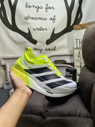 Adidas Yellow Black Asymmetrical Heel Cage Perforated Three-Stripe Design Running Shoes