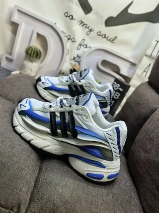 Adidas White Blue Sole Mesh And Synthetic Overlay Upper Chunky Sneakers