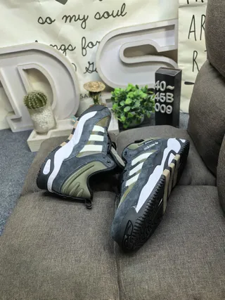 Adidas Army Green Black Layered Midsole Padded Collar Chunky Sneakers