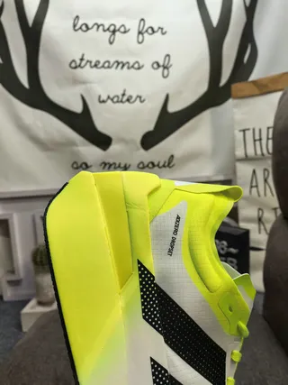 Adidas Yellow Black Asymmetrical Heel Cage Perforated Three-Stripe Design Running Shoes
