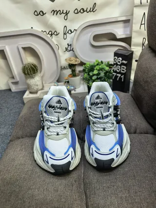 Adidas White Blue Sole Mesh And Synthetic Overlay Upper Chunky Sneakers