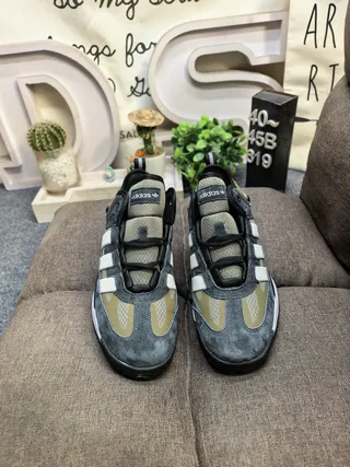 Adidas Black Army Green Sole Layered Suede And Mesh Upper Chunky Sneakers