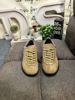 Tan Suede Perforated Low-Top Sneakers