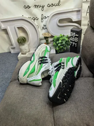 Adidas White Green Sole Mesh And Synthetic Overlays Chunky Sneakers
