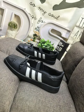 Adidas Black White Laceless Bow-Tie Vamp Mary Jane Shoes