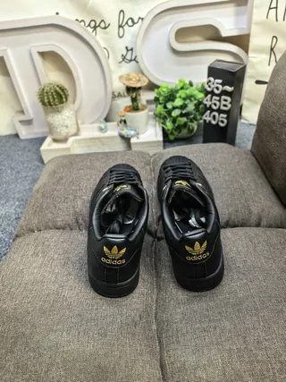 Adidas Superstar Black Gold Shell-Toe Perforated Three Stripes Lifestyle Sneakers