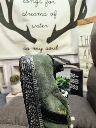 Adidas Army Green Black Suede Upper Three Stripes Lifestyle Sneakers
