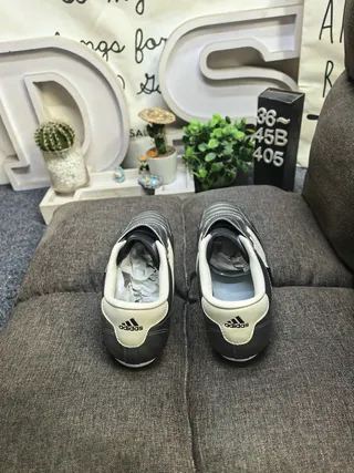Adidas Silver Beige Laceless Velcro Closure Quilted Toe Cap Indoor Soccer Shoes