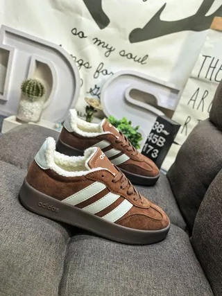 Adidas Beige Suede Shearling-Lined Lifestyle Sneakers